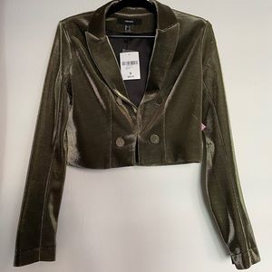 Green Metallic Cropped Blazer